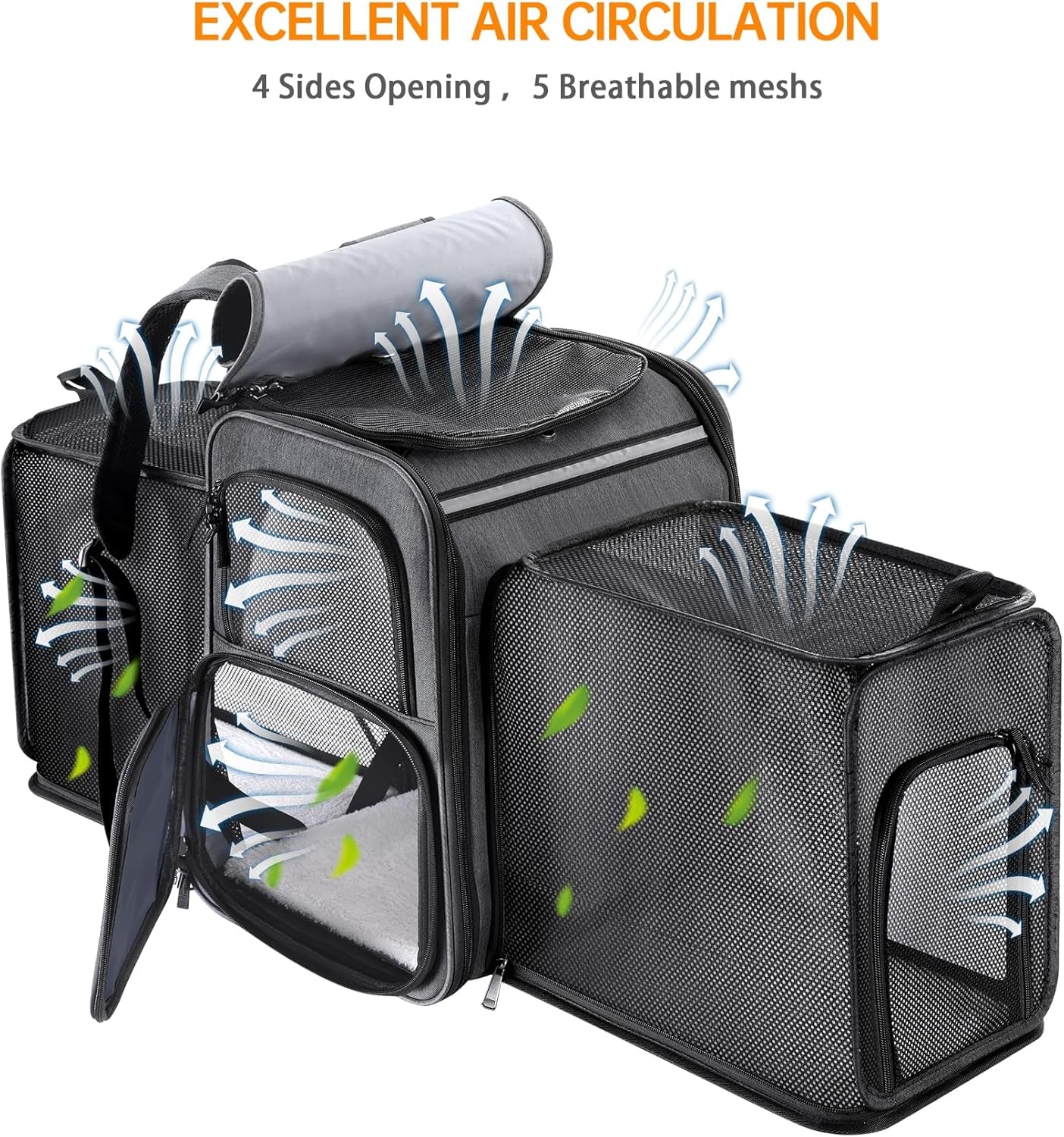 Cat Backpack Carrier,Double Side Expandable Cat Carrier Backpack,Dog Carrier Backpack for Medium Cats and Small Dogs,Puppies up to 20 Lbs,Pets Carrier Backpack with Breathable Mesh(Grey)