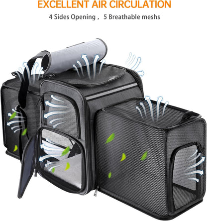 Cat Backpack Carrier,Double Side Expandable Cat Carrier Backpack,Dog Carrier Backpack for Medium Cats and Small Dogs,Puppies up to 20 Lbs,Pets Carrier Backpack with Breathable Mesh(Grey)